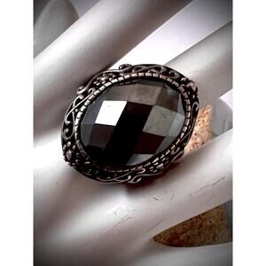 Vintage Thai Sterling Silver Hematite Statement Ring Size 7